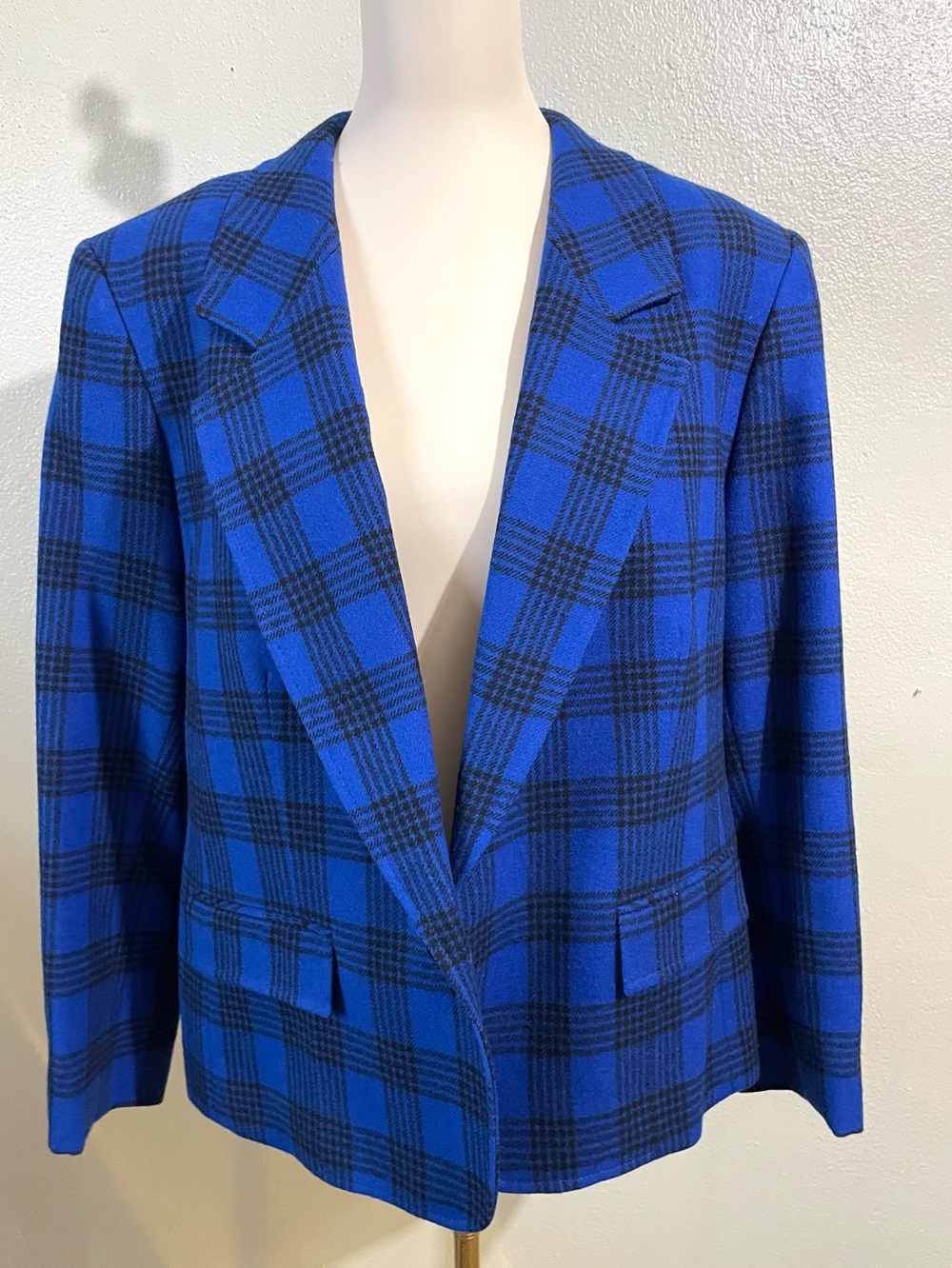 Pendleton Blue Black Plaid Wool Blazer Vintage Tailored Jacket Sz 22 Classic